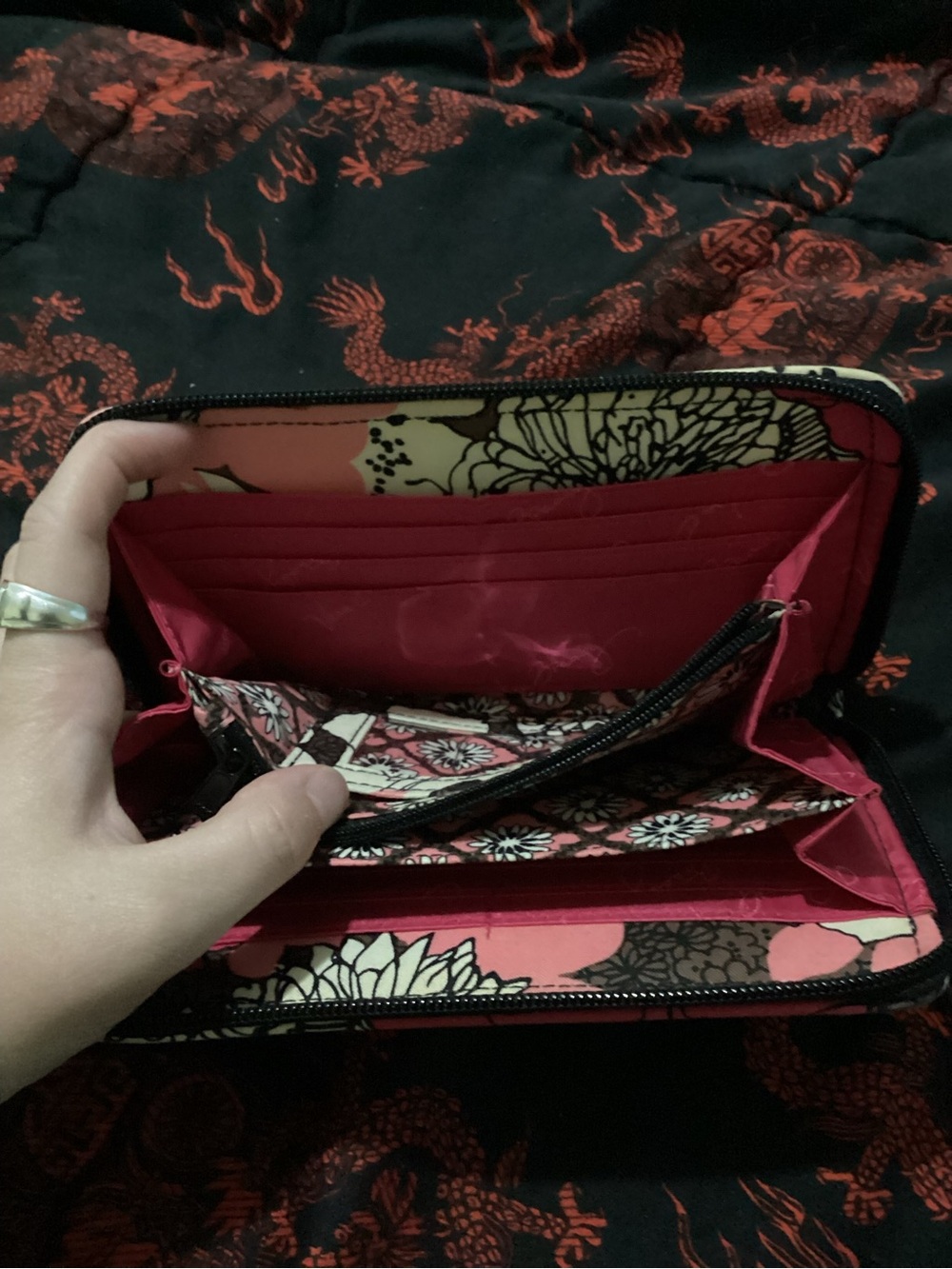 Vera Bradley Pink Brown White Floral Quilted Zip Wallet - Picture 5 of 10